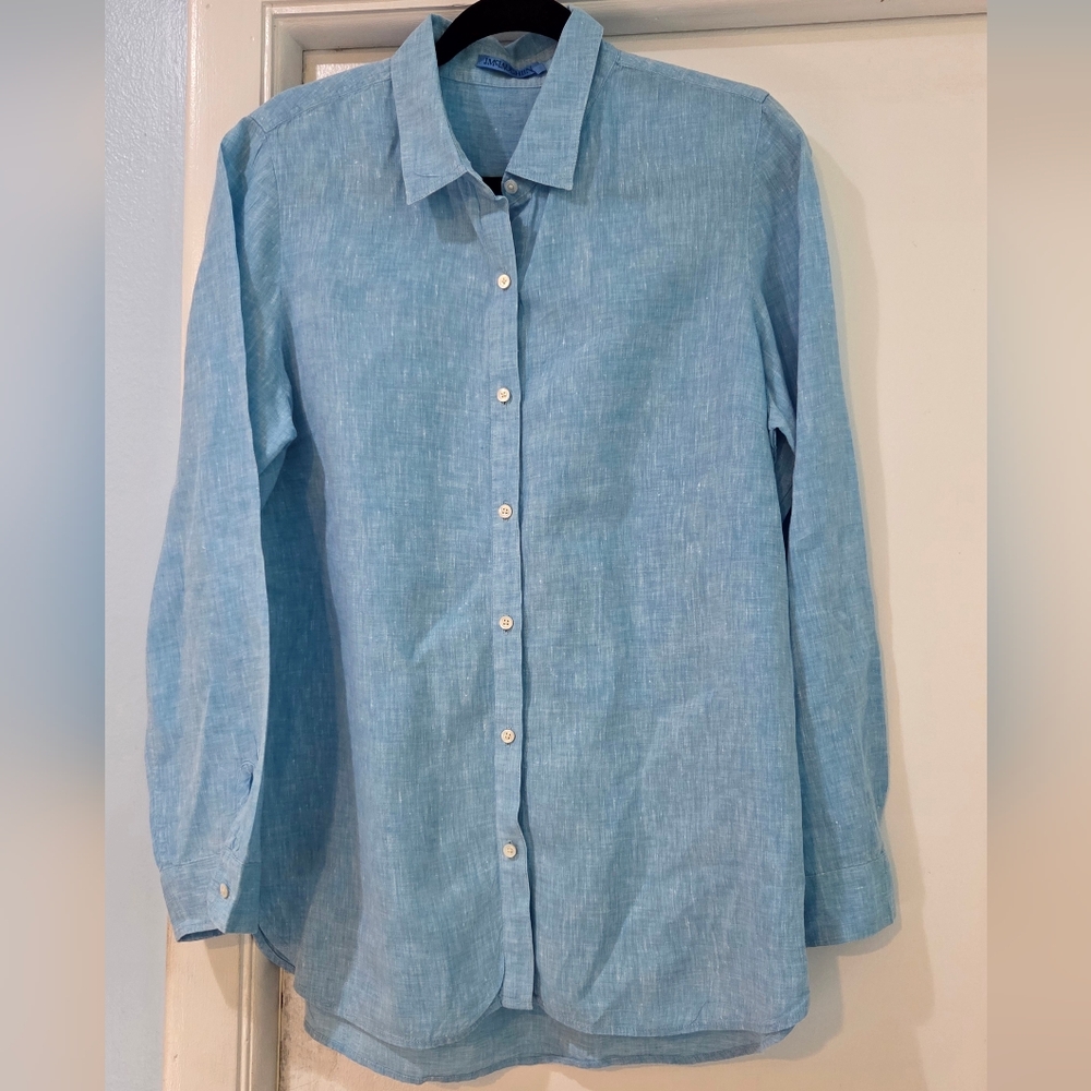 Women's J. McLaughlin Blue Britt Linen Blouse, Size L